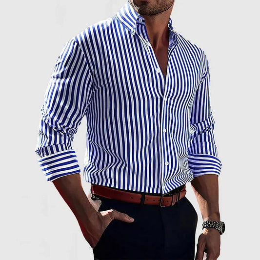 Ivo – Camisa de algodón a rayas con mangas largas para hombre