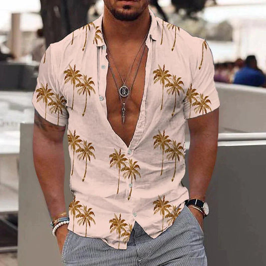 Nielson – Camisa de lino de manga corta para hombre