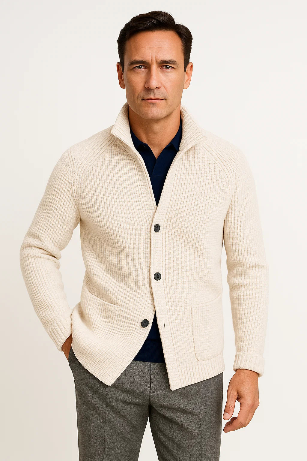 Alexander | Gebreid wollen vest met knopen 1