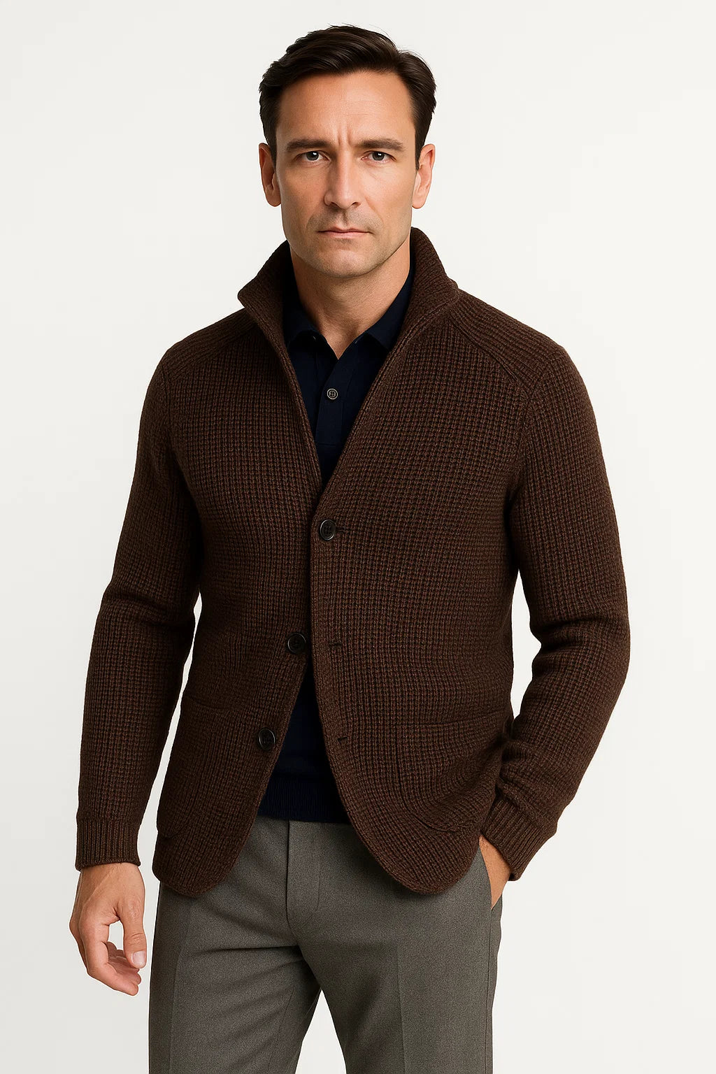Alexander | Gebreid wollen vest met knopen 2