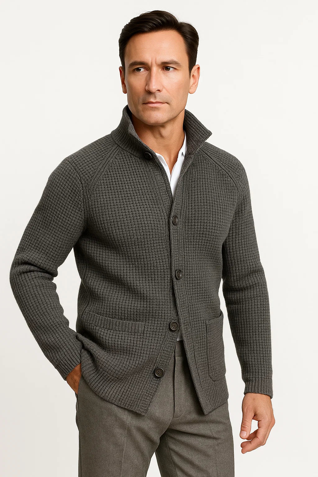Alexander | Gebreid wollen vest met knopen 3