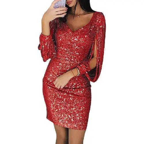 Aline Vestido de Noche para Dama | Material Brillante, Boda y Festivo