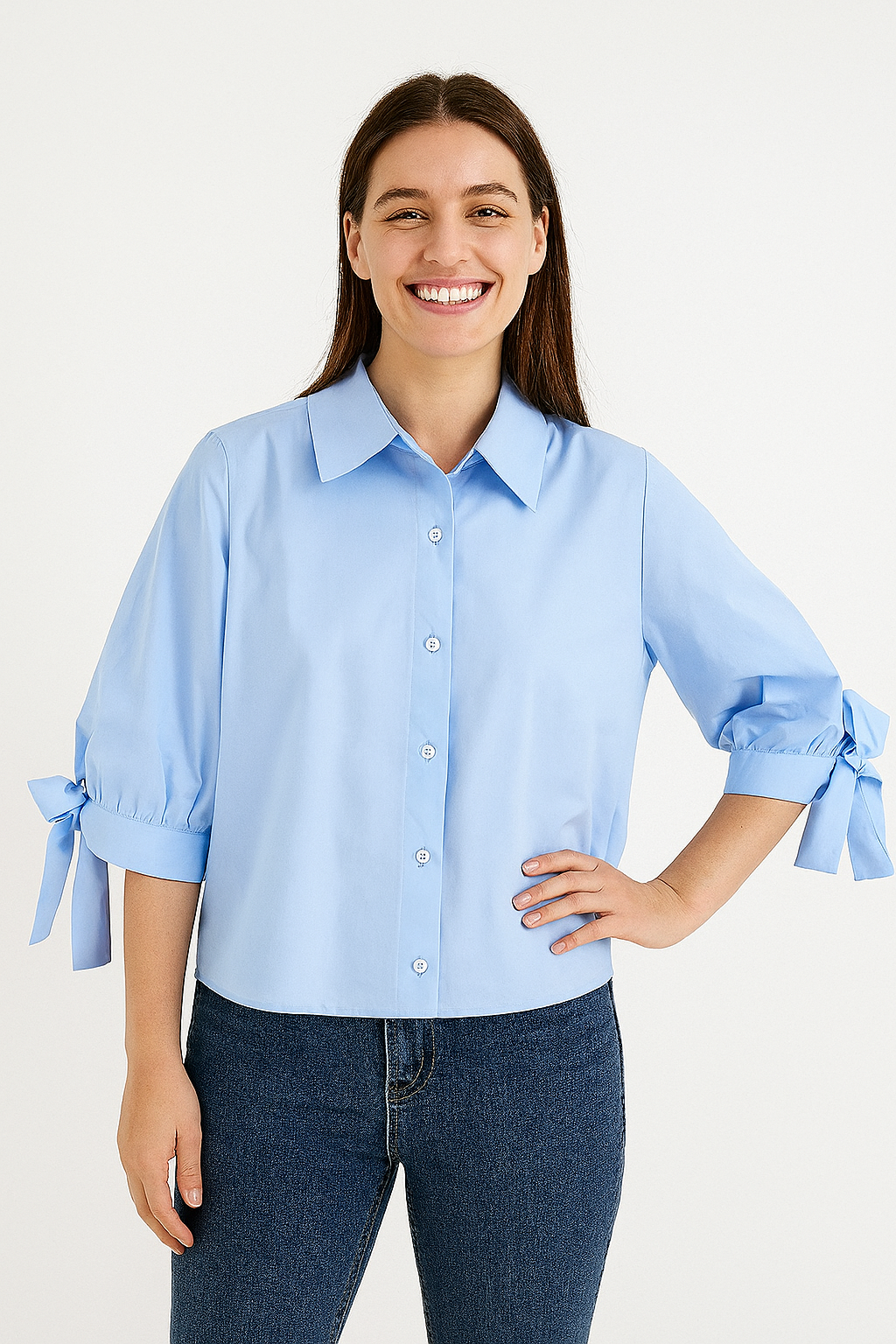 Camicetta Arianna da donna | Maniche 3/4 con nastri, camicetta casual bianca da donna