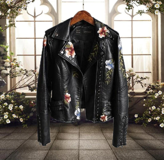 Veste de motard fleurie pour femmes | Veste de motard décontractée avec motif floral saisissant
