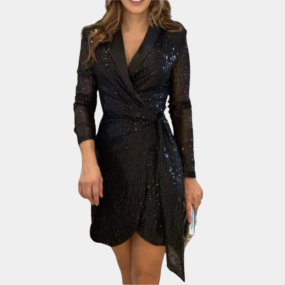 Evinia Vestido Blazer para Dama – Cinturón y Mini Vestido de Noche con Brillo