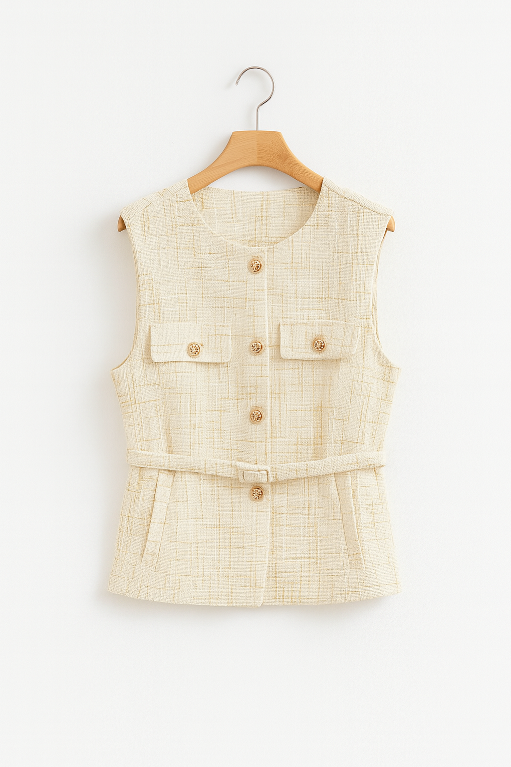 Ely Dames Chaleco | Bouclé con Botones Dorados, Elegante Capas