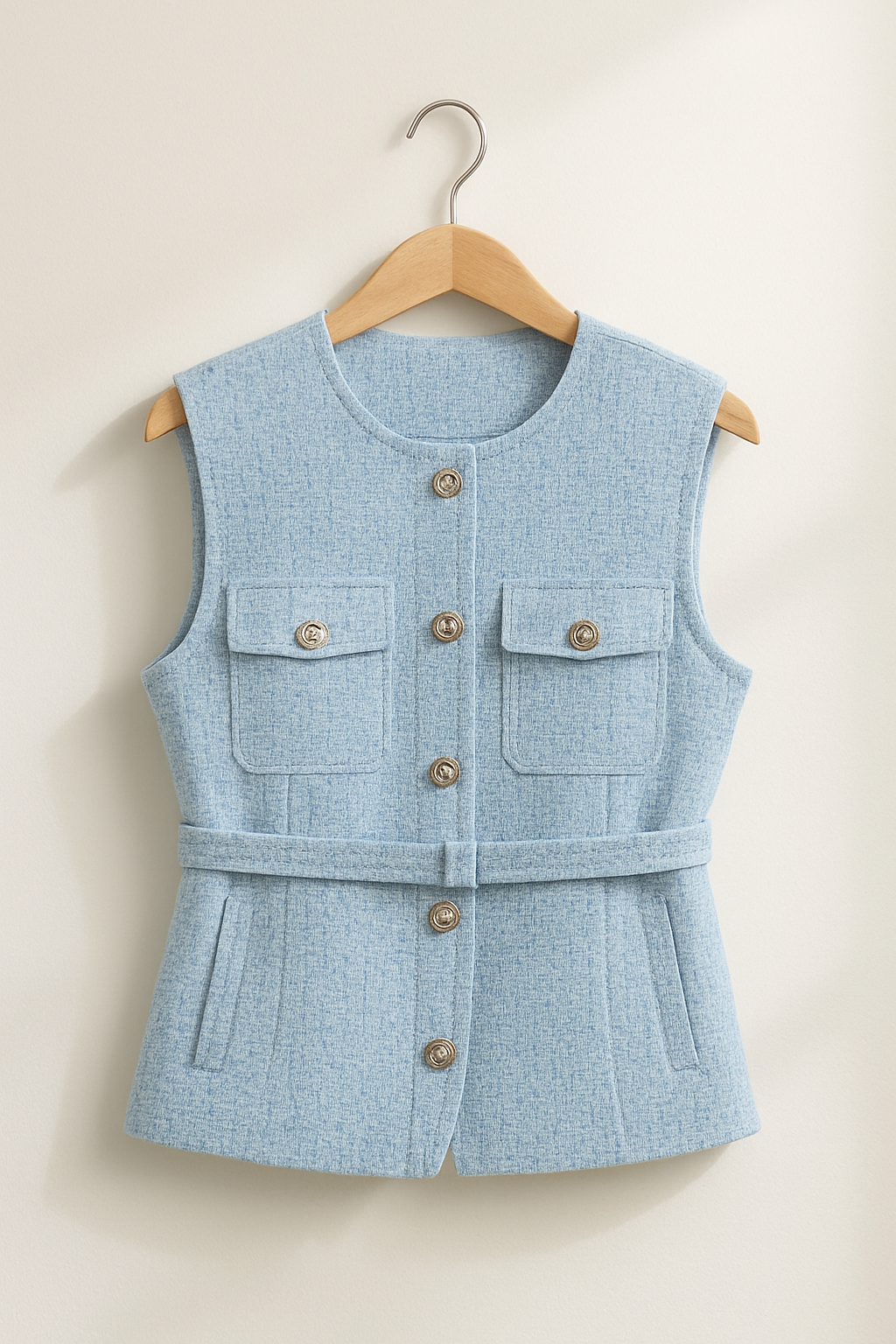 Ely Dames Chaleco | Bouclé con Botones Dorados, Elegante Capas