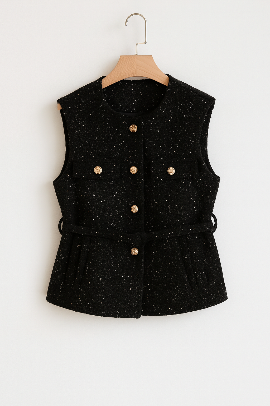 Ely Dames Chaleco | Bouclé con Botones Dorados, Elegante Capas
