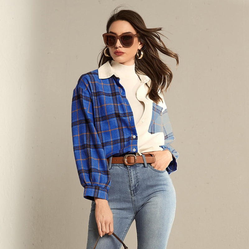 Blusa Rivana para Dama Camisa Patchwork – Tela Suave, Diseño Bicolor