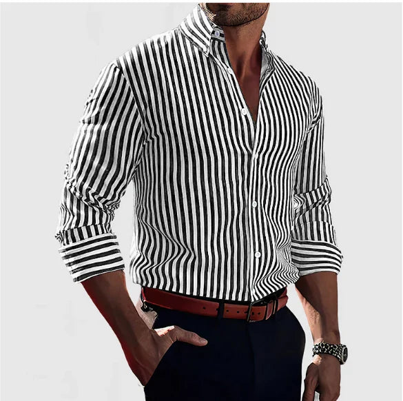 Ivo – Camisa de algodón a rayas con mangas largas para hombre