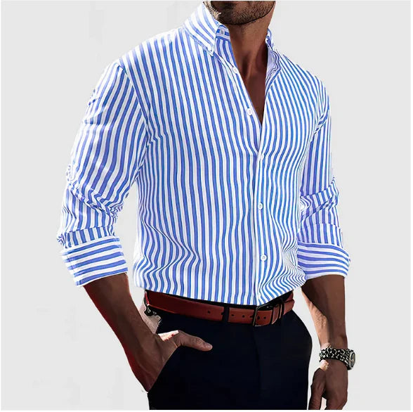 Ivo – Camisa de algodón a rayas con mangas largas para hombre