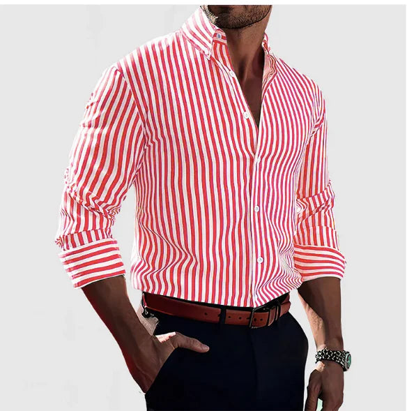Ivo – Camisa de algodón a rayas con mangas largas para hombre