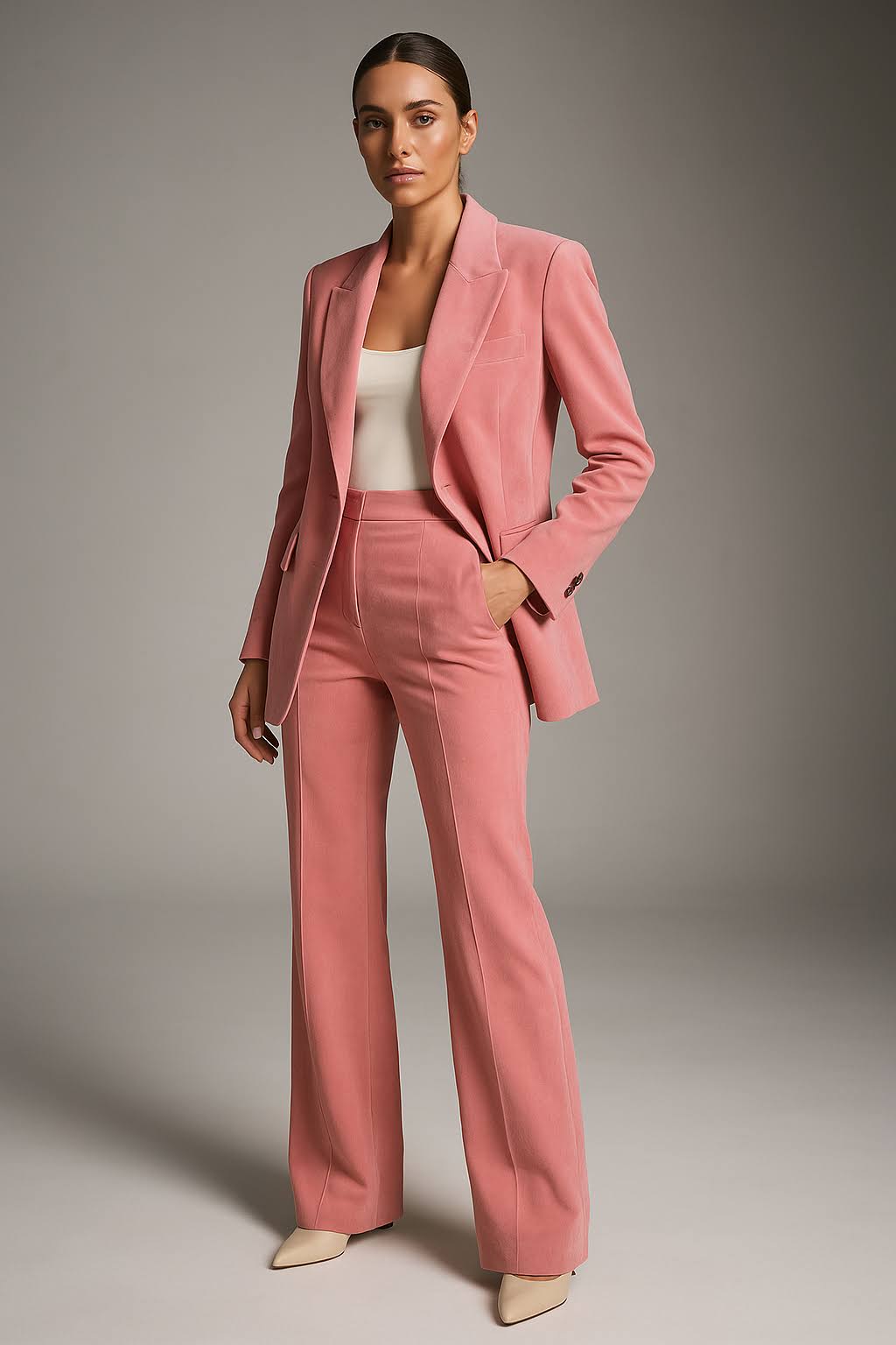 Savira Dames Kostuum | Getailleerde Blazer & Wijdvallende Broek – Professionele Stijl