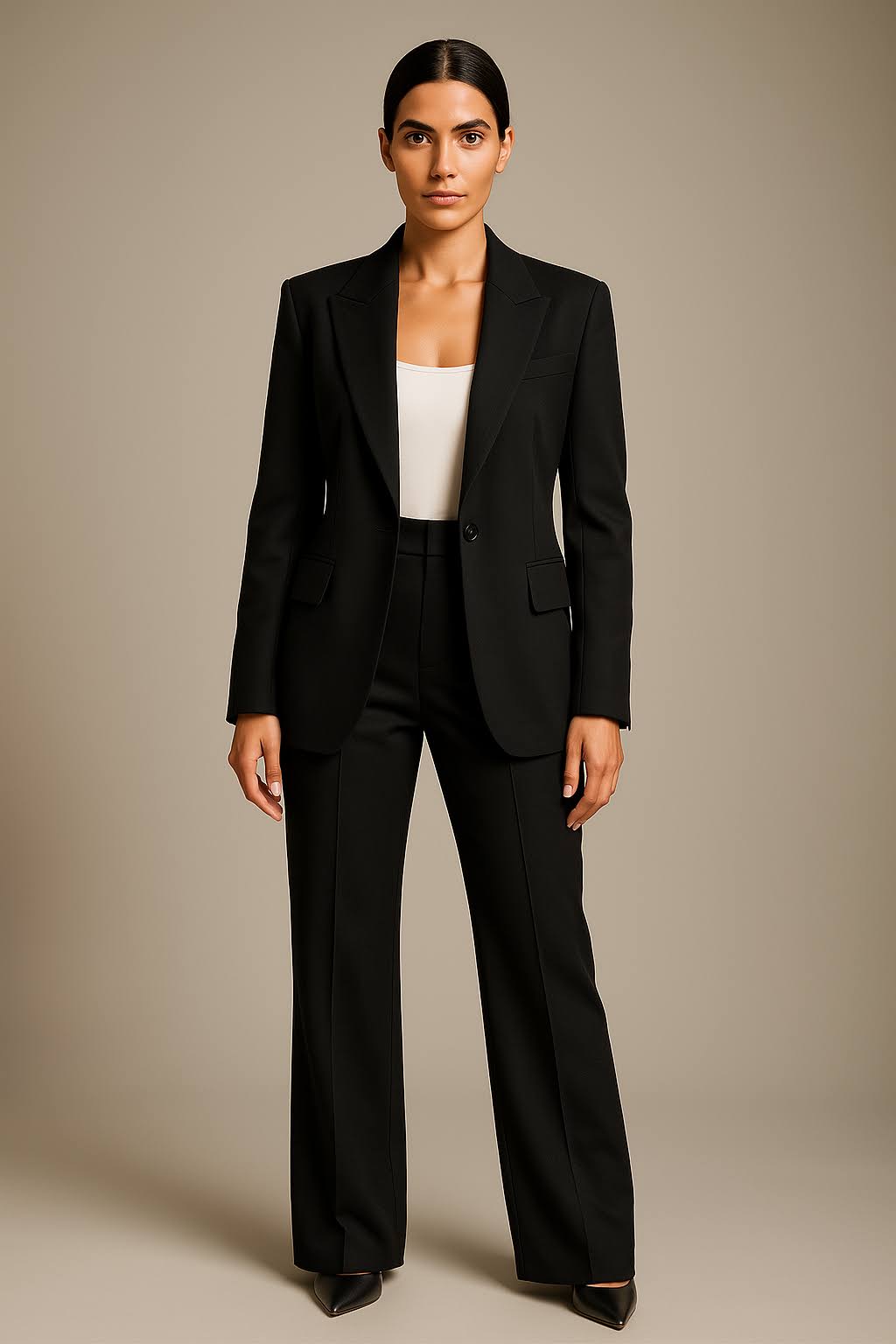 Savira Dames Kostuum | Getailleerde Blazer & Wijdvallende Broek – Professionele Stijl