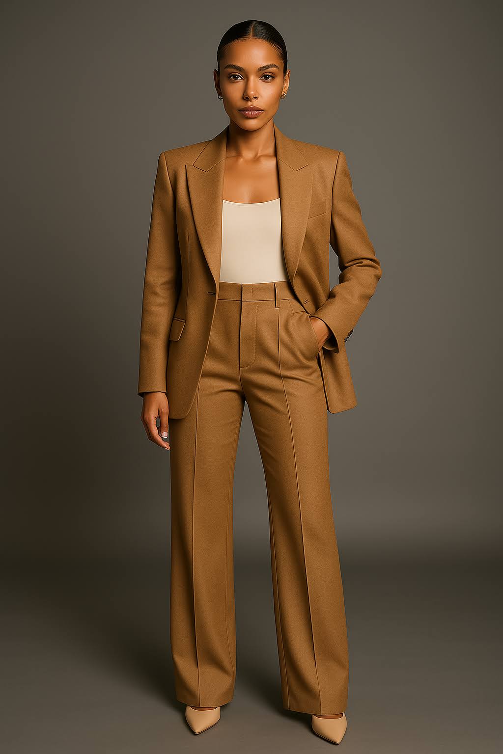 Savira Dames Kostuum | Getailleerde Blazer & Wijdvallende Broek – Professionele Stijl