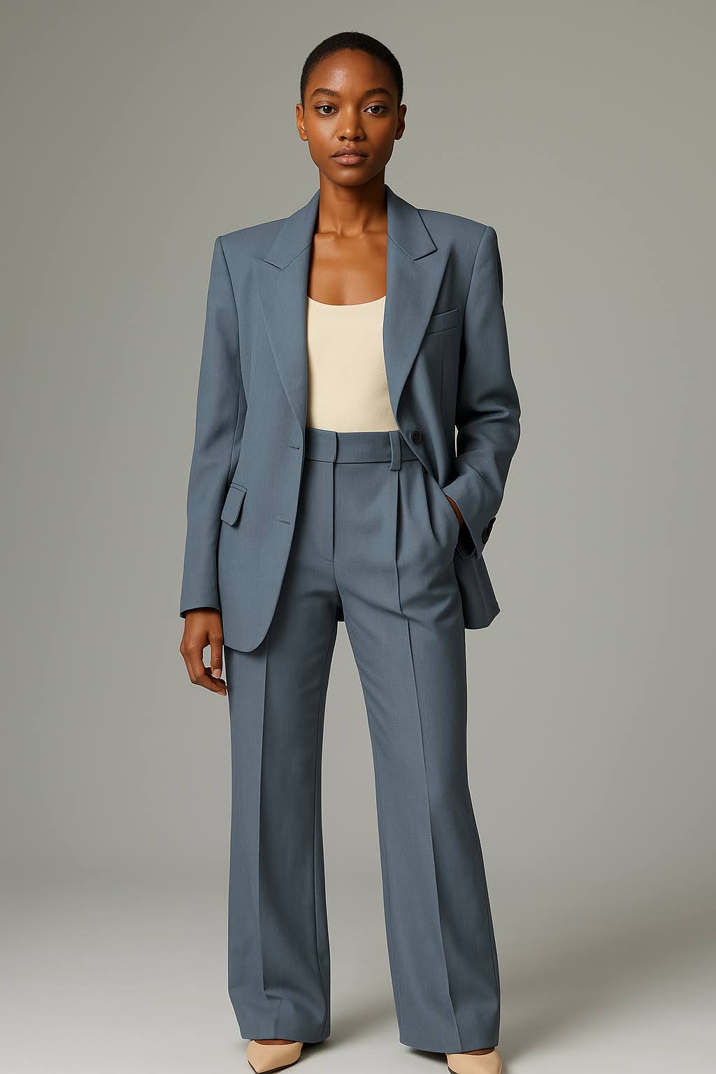 Savira Dames Kostuum | Getailleerde Blazer & Wijdvallende Broek – Professionele Stijl