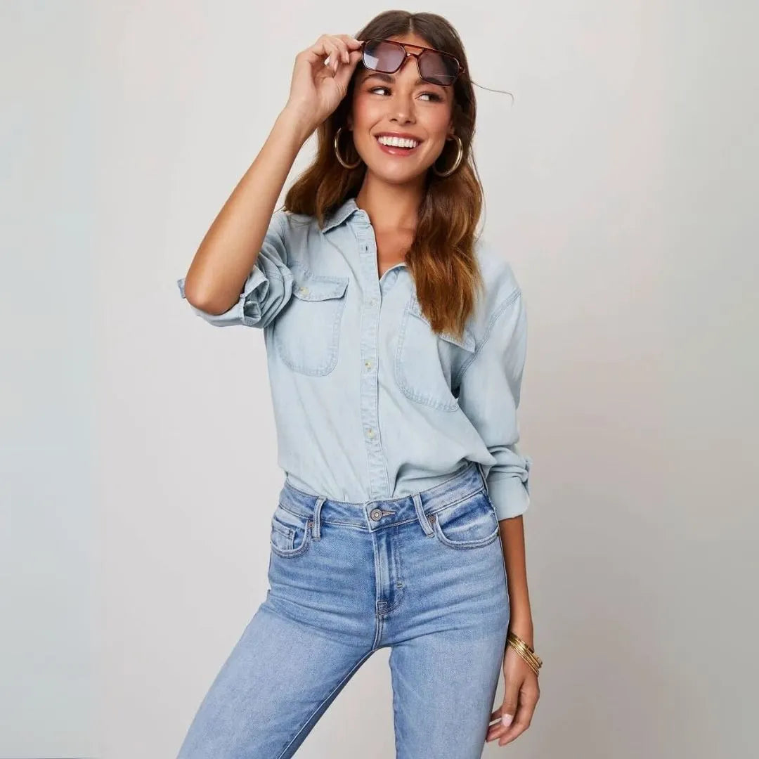 Camisa Sophia Stitch para mujer | Ajuste cómodo, blusa vaquera casual