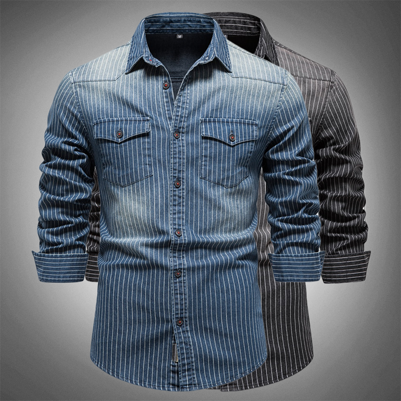 Harding Heritage Camisa de Denim para Hombre – Ajuste Slim, Suave, Lavado Vintage