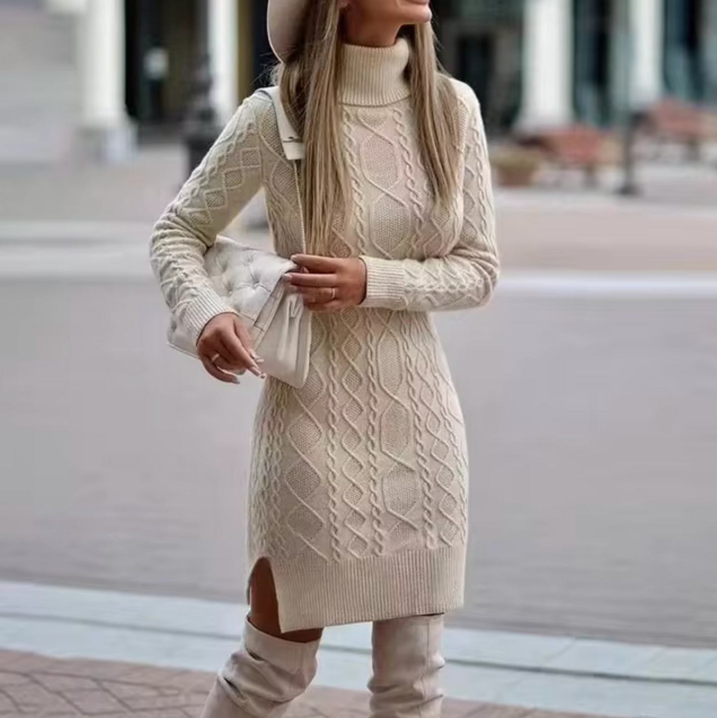 Vestido Midi de Punto Lunavine para Dama | Estilo Elegante, Mangas Largas