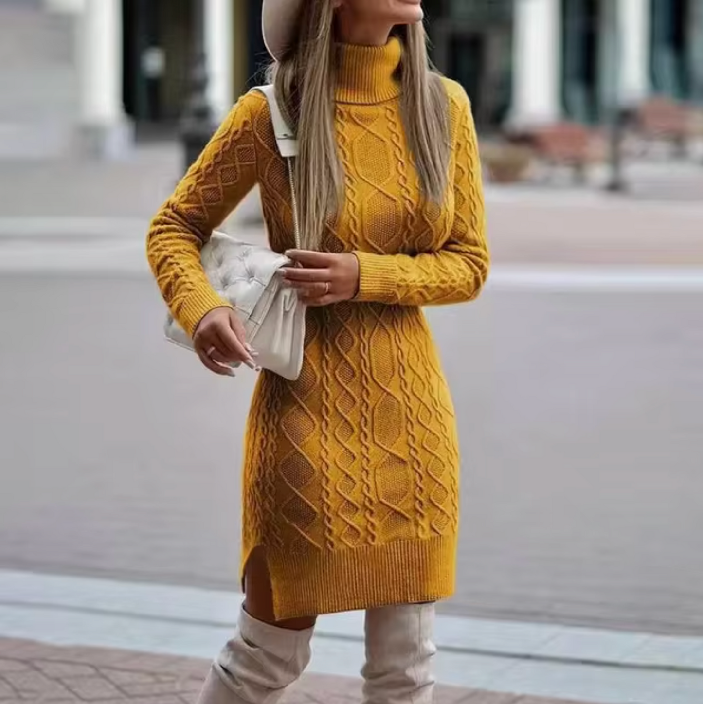 Vestido Midi de Punto Lunavine para Dama | Estilo Elegante, Mangas Largas