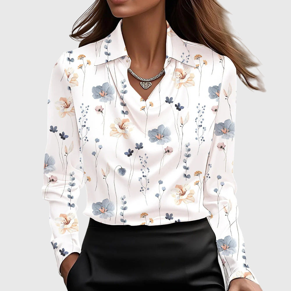 Sylvie Satijnen Blouse Voor Dames | Elegante Glans, Geplooide Halslijn