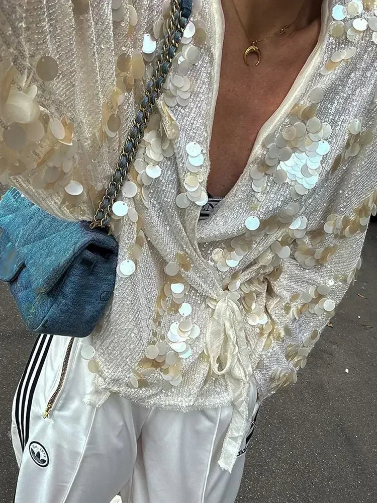 Rivka Glitter Blouse Voor Dames | Pailletten Pracht, Diepe Halslijn