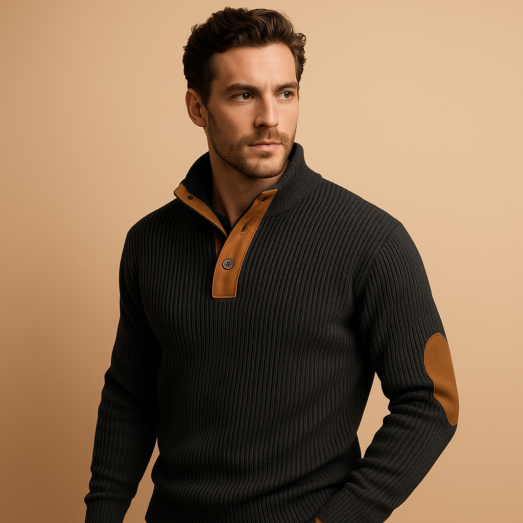 Morgan Ribgebreid Sweatshirt voor Heren | Katoen Opstaande Kraag Knopen
