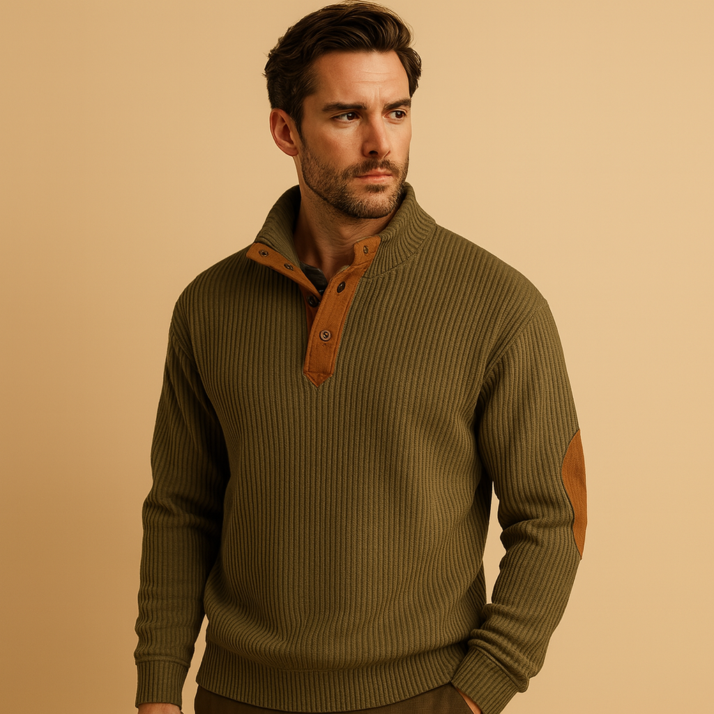 Morgan Ribgebreid Sweatshirt voor Heren | Katoen Opstaande Kraag Knopen