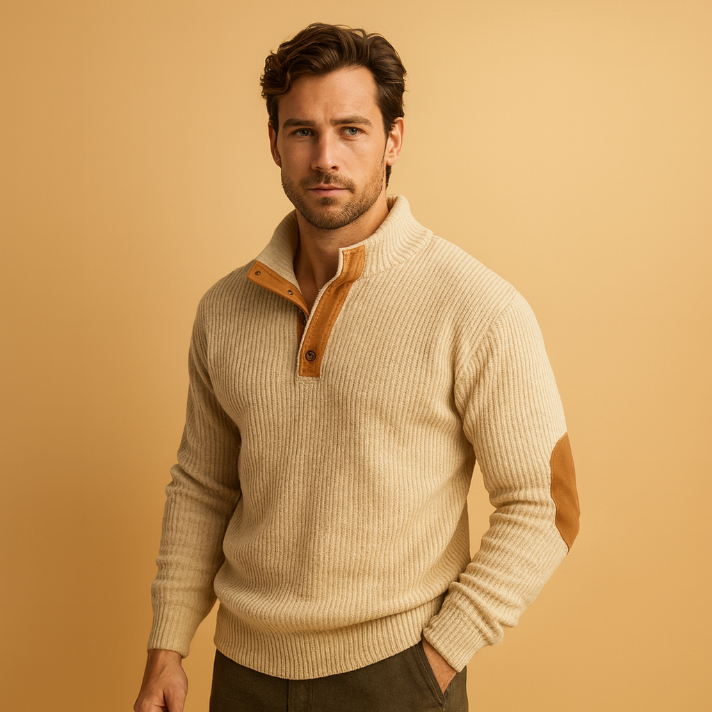 Morgan Ribgebreid Sweatshirt voor Heren | Katoen Opstaande Kraag Knopen