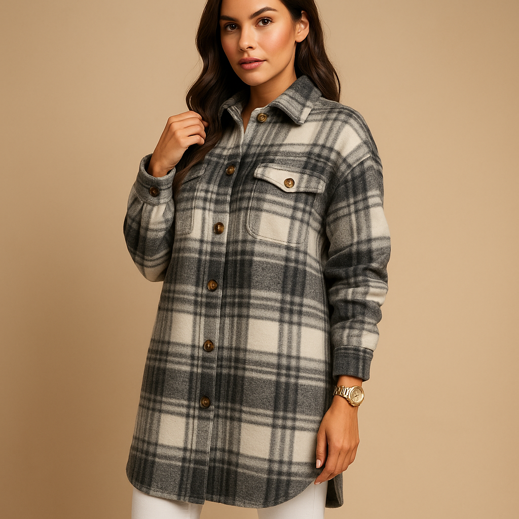 Melora Geruite Jas voor Dames | Wol-Look Lange Snit