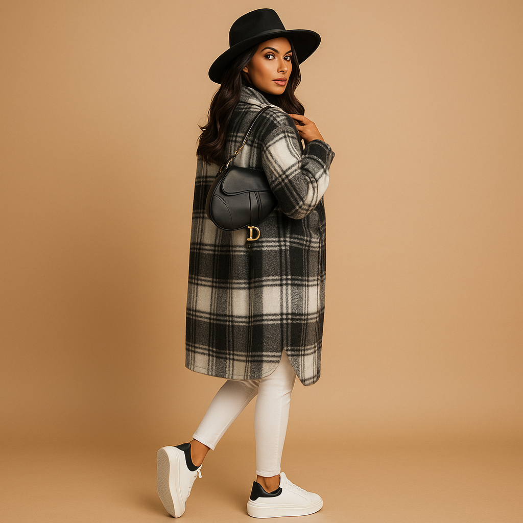 Melora Geruite Jas voor Dames | Wol-Look Lange Snit