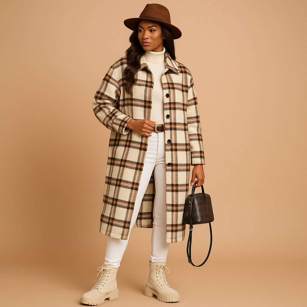 Melora Geruite Jas voor Dames | Wol-Look Lange Snit