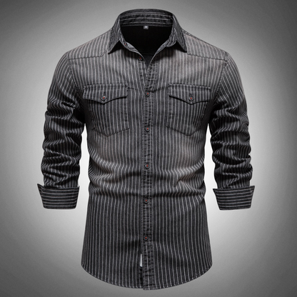 Harding Heritage Camisa de Denim para Hombre – Ajuste Slim, Suave, Lavado Vintage