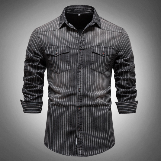 Harding Heritage Camisa de Denim para Hombre – Ajuste Slim, Suave, Lavado Vintage