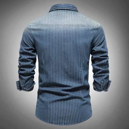 Harding Heritage Camisa de Denim para Hombre – Ajuste Slim, Suave, Lavado Vintage
