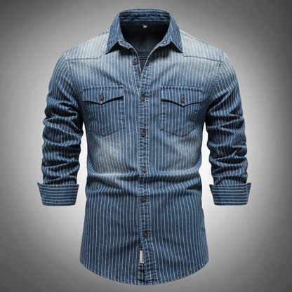 Harding Heritage Camisa de Denim para Hombre – Ajuste Slim, Suave, Lavado Vintage