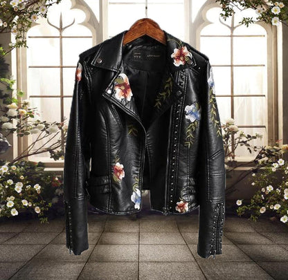 Bloemige Bikerjack Dames | Casual Bikerjack met Opvallend Bloemenpatroon