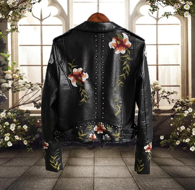 Bloemige Bikerjack Dames | Casual Bikerjack met Opvallend Bloemenpatroon