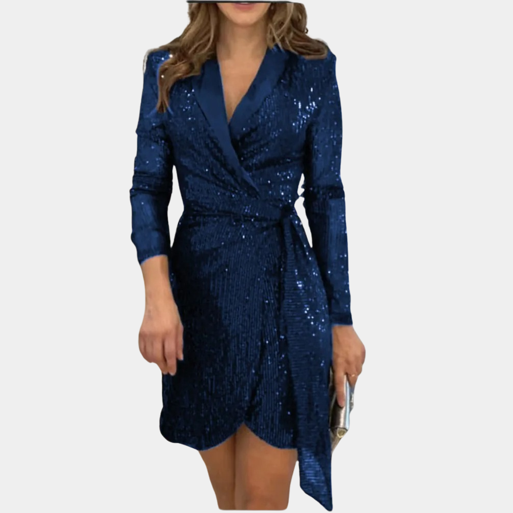 Evinia Vestido Blazer para Dama – Cinturón y Mini Vestido de Noche con Brillo