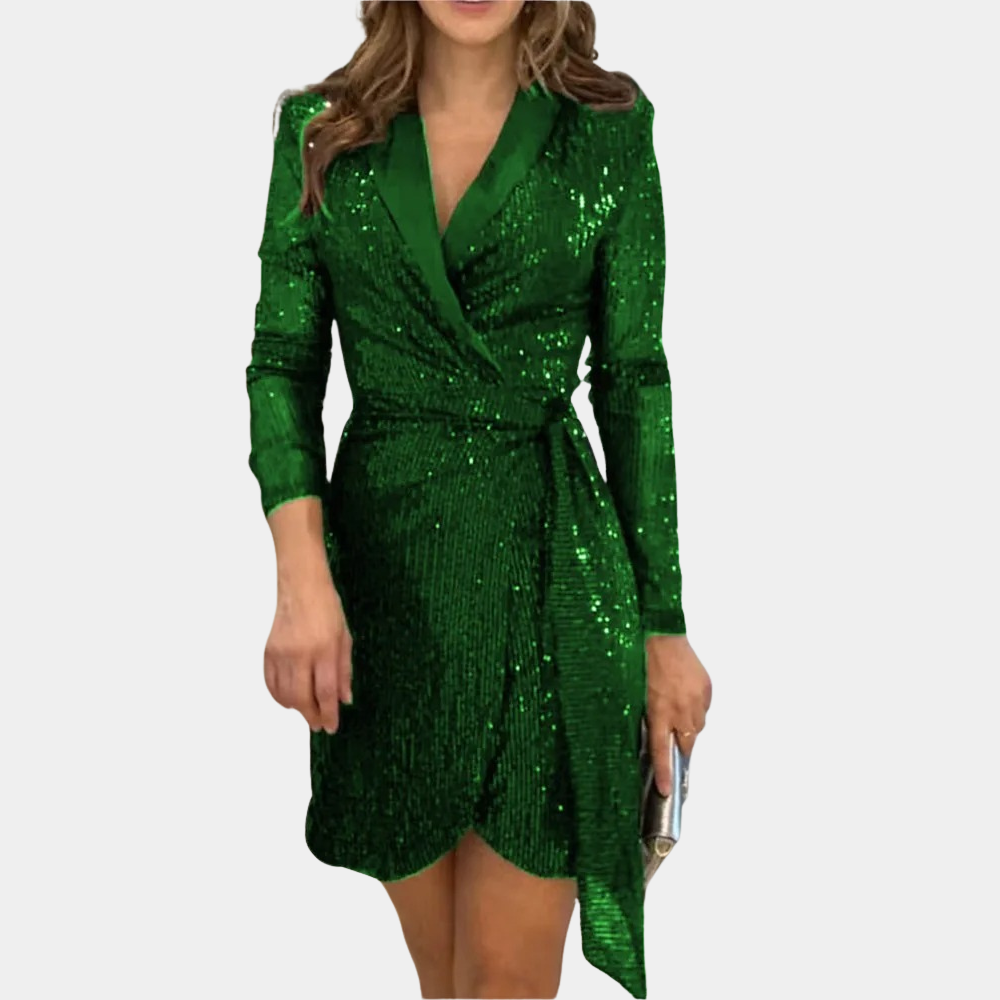 Evinia Vestido Blazer para Dama – Cinturón y Mini Vestido de Noche con Brillo