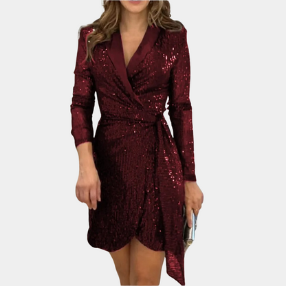 Evinia Vestido Blazer para Dama – Cinturón y Mini Vestido de Noche con Brillo