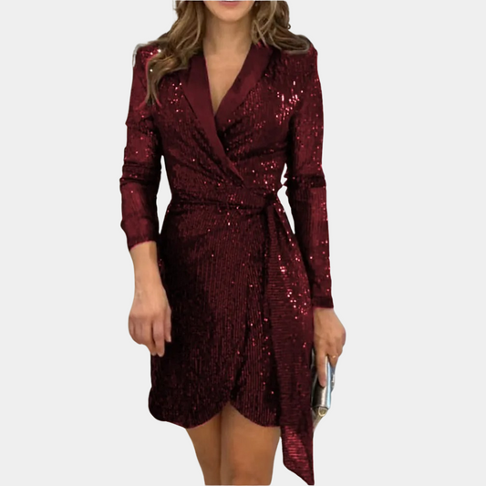 Evinia Vestido Blazer para Dama – Cinturón y Mini Vestido de Noche con Brillo