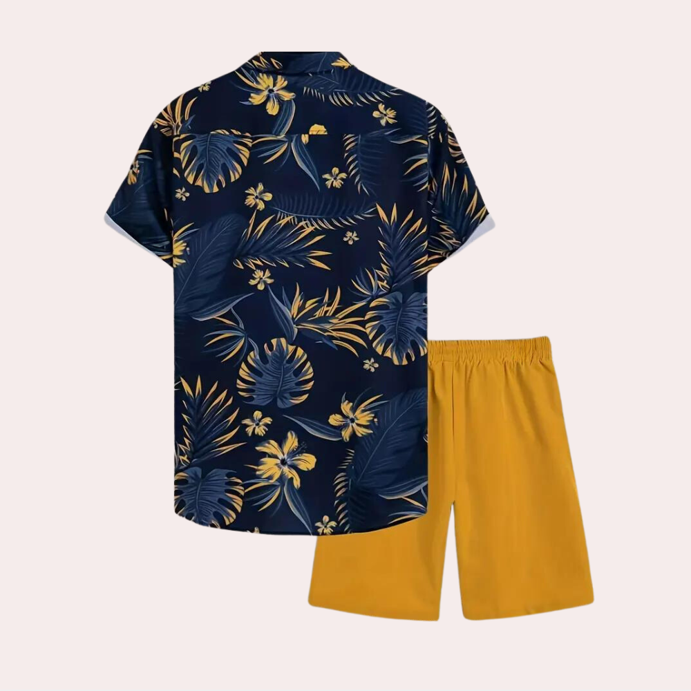 Conjunto de verano para hombre Solaro – Atuendo de algodón de dos piezas en azul y amarillo para estilo casual
