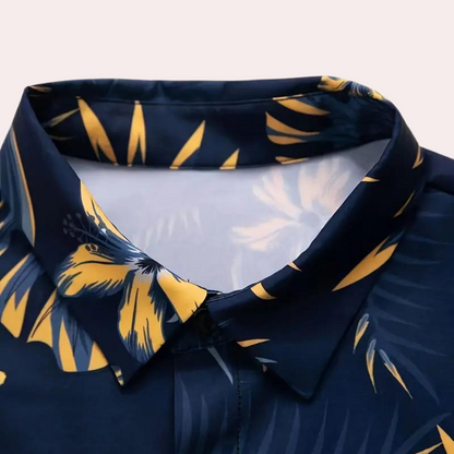 Conjunto de verano para hombre Solaro – Atuendo de algodón de dos piezas en azul y amarillo para estilo casual