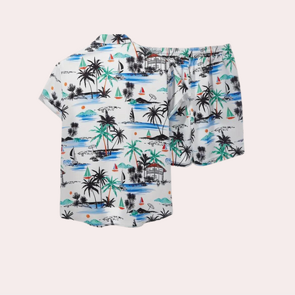 TropicoMan Conjunto de Verano para Hombre – Camisa Casual y Pantalones Cortos – Estampado Tropical