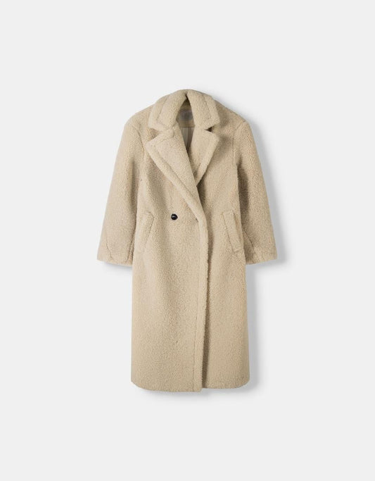 VeluLuxe Chaqueta de peluche para mujer talla grande – Doble botonadura, cinturón, ajuste cálido