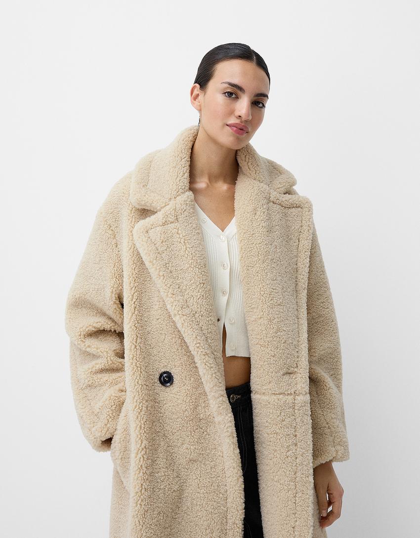 VeluLuxe Chaqueta de peluche para mujer talla grande – Doble botonadura, cinturón, ajuste cálido