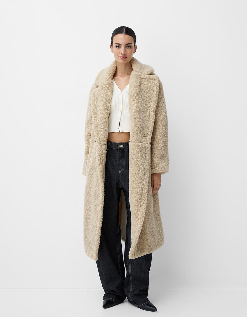 VeluLuxe Chaqueta de peluche para mujer talla grande – Doble botonadura, cinturón, ajuste cálido