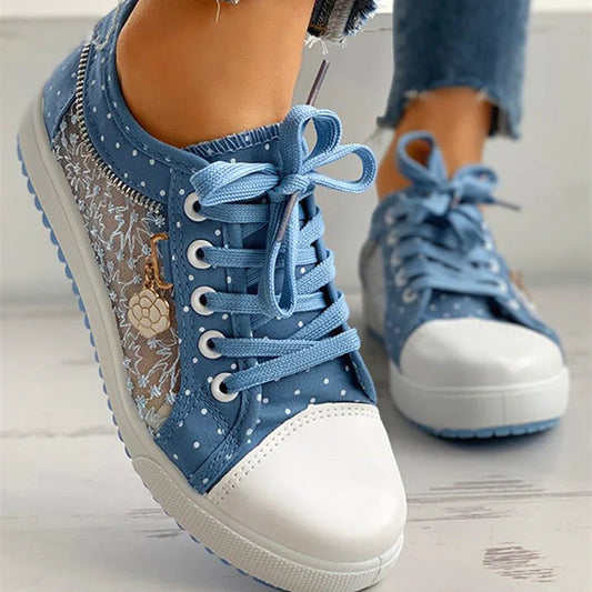 Ingrid – Denim Sneakers Met Vetervoering Voor Dames
