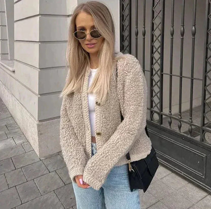 AriaLuxe Dames Teddy Jas – Warm, Veelzijdig, Zacht & Elegant Design